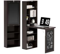 HOMCOM Bureau Informatique Pliable, Bureau avec bibliothèque, Poste de Travail, Tableau Noir, 9 Compartiments Ouverts et étagère réglable, Table d'ordinateur pour Chambre, 98x51x153cm, Marron