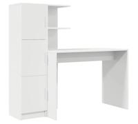 vidaXL Bureau avec rangement – Blanc, bois d'ingénierie – 102×50×124 cm, 6 étagères, 2 portes
