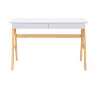 Bureau avec rangements 2 tiroirs scandinave blanc et bois clair chêne L120 cm BROOK