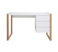 Bureau avec rangements 3 tiroirs scandinave blanc mat et bois clair frêne massif L130 cm ARMEL