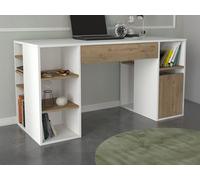 Bureau avec rangements - Blanc et naturel - MELAVA