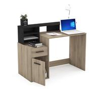 Bureau avec rangements - DELPHI - Chêne/noir - L126,2 x P59.8 x H93.5cm - DEMEYERE