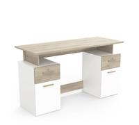 Bureau avec rangements - PLATON - Chêne / blanc mat - L134,8 x P55 x H76,4 cm - DEMEYRE