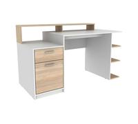 Bureau avec rangements ZACHARIE - Blanc et chêne