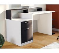 Bureau droit Vente-Unique Bureau avec rangements ZACHARIE - Blanc et gris