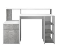 Bureau avec réhausse et rangements BOLTON - Mélamine blanc/gris béton - L138,5 x H91,6 x P53,5 cm