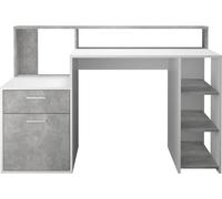 Bureau avec réhausse et rangements BOLTON - Mélamine blanc/gris béton - L138,5 x H91,6 x P53,5 cm