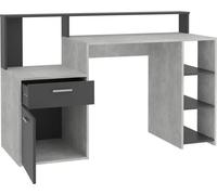 Bureau avec réhausse et rangements BOLTON - Mélamine gris béton/antracite - L138,5 x H91,6 x P53,5 cm