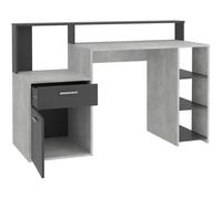 Bureau avec réhausse et rangements BOLTON - Mélamine gris béton/antracite - L138,5 x H91,6 x P53,5 cm