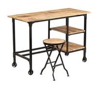Bureau avec tabouret pliant bois de manguier massif 115x50x76cm