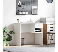 Bureau avec tiroir - CLARENCE - Blanc - 90 x 49 x 75 cm - Bois d'ingénierie - 1 étagère - Poignées en aluminium