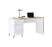 Bureau avec tiroirs - Blanc brillant et doré - MARZIALO