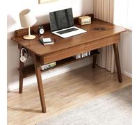 Bureau avec tiroirs, bureaux d'ordinateur avec étagères de rangement, tables de bureau à domicile pour écrire, étudier et jouer, table d'étude du milieu du siècle en bois massif (couleur noyer, 100 x