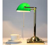 Bureau Beistell Lampe Banquier Vert Verre Or 24K Tirette Fait à la Main E27