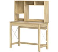 Bureau Bibliothèque 2 En 1 - 3 Niches 4 Espaces De Rangement - Panneaux Particules Aspect Bois Clair Métal Blanc Blanc