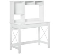 Bureau Bibliothèque 2 En 1 - 3 Niches 4 Espaces De Rangement - Panneaux Particules Métal Blanc Blanc