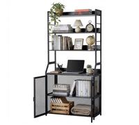 Bureau-bibliothèque 2-en-1 - LUNSY - 60,5x23,5x180 cm - Noir - 6 étagères - Style industriel - Structure métallique