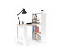 Bureau bibliothèque BEN avec étagères blanc et façon hêtre