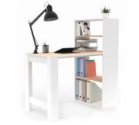 IDMarket – Bureau bibliothèque Ben avec étagères Blanc et façon hêtre