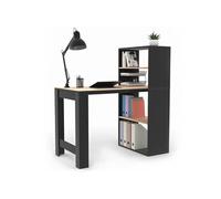 Bureau bibliothèque BEN avec étagères noir et façon hêtre