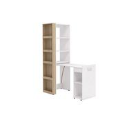 Bureau bibliothèque modulable - 10 niches - Coloris : Naturel et blanc - TUPELIO