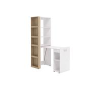 Bureau bibliothèque modulable - 10 niches - Coloris : Naturel et blanc - TUPELIO