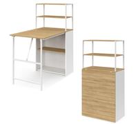 IDMarket - Bureau bibliothèque Pliable Ray Plateau Rabattable Bois façon hêtre et Blanc