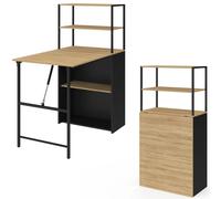 Bureau bibliothèque pliable RAY plateau rabattable bois façon hêtre et noir