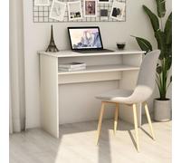 Bureau Blanc 90x50x74 Cm Bois Contreplaqué Avec Étagère De Rangement Blanc