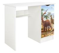 Leomark Confortable Bureau pour Enfants avec étagère - Roma - Blanc Meuble pour Chambre d'enfant, Equipement de Salle, Style scandinave, Hauteur: 77 cm (Dino)