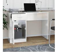 Bureau Blanc CLOUD Table à écrire Pour 1 personne avec tiroir et armoire Blanc brillant 100x40x73 cm BBB331