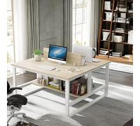 Bureau blanc de 119,4 cm pour deux personnes avec cloison, double espace de travail pour bureau à domicile, double étagères de rangement, idéal pour les études de collaboration et le divertissement