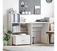 Bureau blanc en bois 131,5 x 50 x 106,5 cm avec espace de rangement | Avec tiroirs et étagères, montage des deux côtés, pour bureau, chambre à coucher, salon