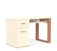 Bureau Blanc et Terracotta avec Tiroir Silencieux, Deux Niches et 2 Crochets Latéraux - Bureau Enfant ou Adulte Fonctionnel 120x77x60 cm