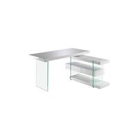 Bureau blanc et verre trempé 3002C, 140 x 127 x 75 cm. -