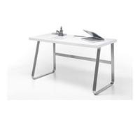 Bureau blanc mat avec pietement en acier - L140 x H75 x P60 cm -PEGANE- blanc mat