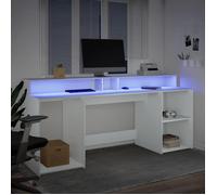 Bureau BURKE Blanc Table à écrire - 1 PERSONNE - avec lumières LED - blanc 200x55x91 cm - bois d'ingénierie BB157