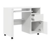 Bureau BURKE, Blanc Table à écrire - 1 PERSONNE - avec roues Blanc 91x50x77 cm - Bois d'ingénierie BB1048