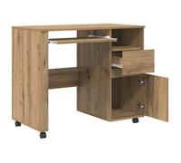 Bureau BURKE, Marron Table à écrire - 1 PERSONNE - avec roues avec tiroir - Chêne artisanal 91x50x77 cm - BB1055
