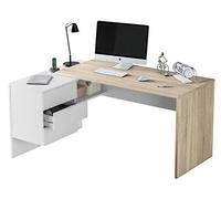 Bureau + caisson avec 3 tiroirs Chêne canadian / Blanc Artik- 73 x 145 x 108 cm -PEGANE