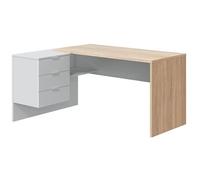 Bureau + caisson avec 3 tiroirs Chêne canadian / Blanc Artik- Dim : 73 x 145 x 108 cm -