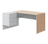 Bureau + caisson avec 3 tiroirs Chêne canadian / Blanc Artik- Dim : 73 x 145 x 108 cm -PEGANE blanc