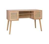 sweeek - Bureau cannage et décor Bois avec 2 Portes. 1 casier Ouvert. Pieds Compas