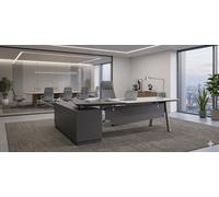 Bureau Chef Carolina droit aspect cuir anthracite blanc buffet mobilier de bu...