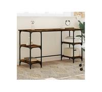 Bureau chêne fumé 140x50x75 cm métal et bois d'ingénierie