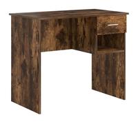 Bureau Chêne Fumé 90 x 49 x 75 cm Bois Composite avec Tiroirs et Étagères | Meuble rangement pratique, finition mate, poignées en aluminium, entretien facile, style scandinave moderne