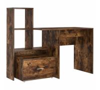 Bureau chêne fumé bois d'ingénierie | Étagères et tiroirs intégrés, armoire à livres réversible, bureau, étude, chambre, salon, montage selon les instructions