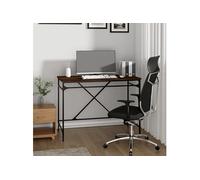 Bureau chêne marron 100x50x75 cm bois d'ingénierie et fer