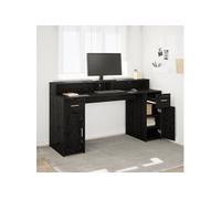 vidaXL Bureau 160 x 55 x 91 cm Chêne noir – Bois d'ingénierie, porte, éclairage LED
