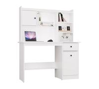 Bureau CHESTER avec rehausse, blanc, 1 tiroir, meuble de rangement, étagère pour chambre